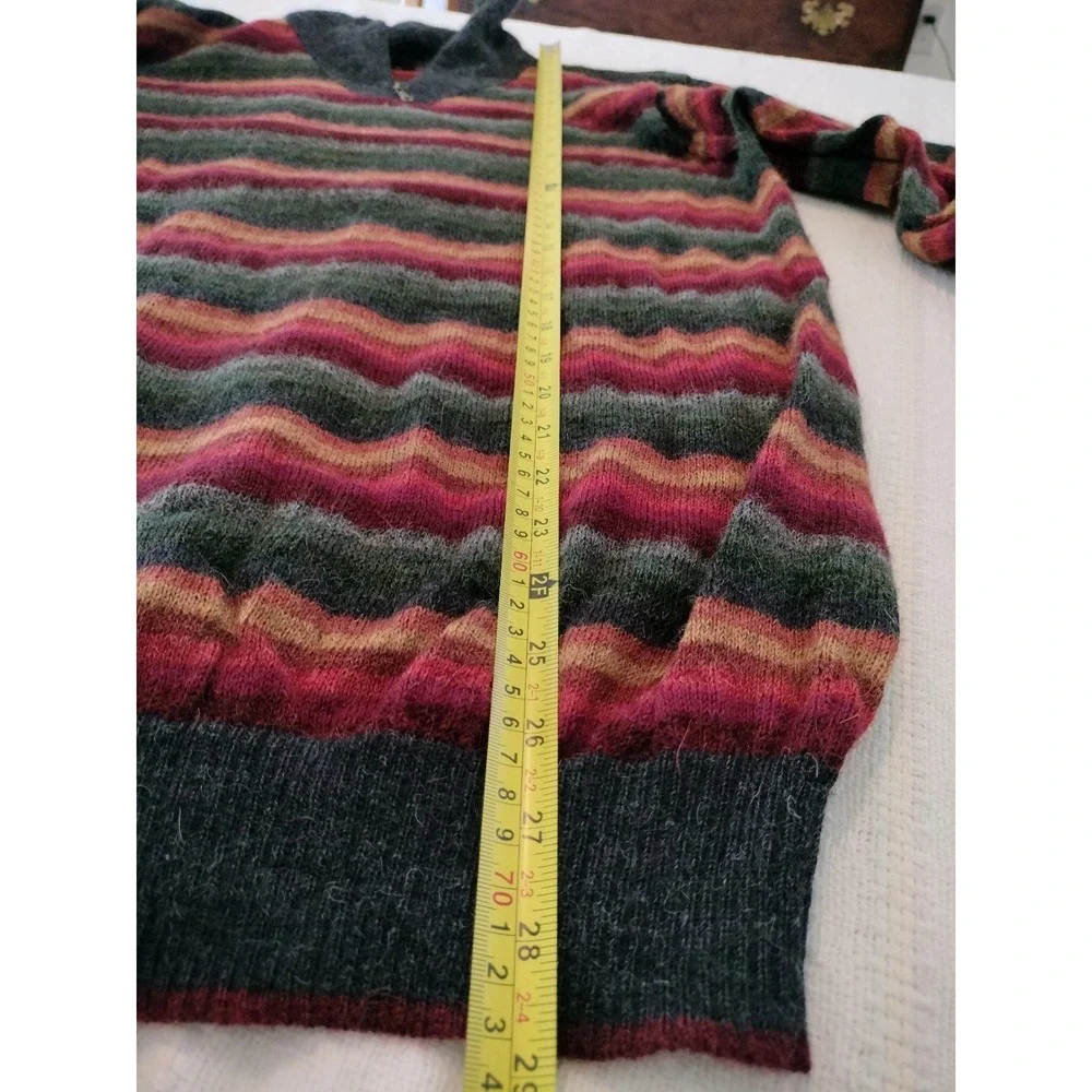 Novica 100% Alpaca Sweater Men Large Multicolor Striped Quarter Zip Pullover